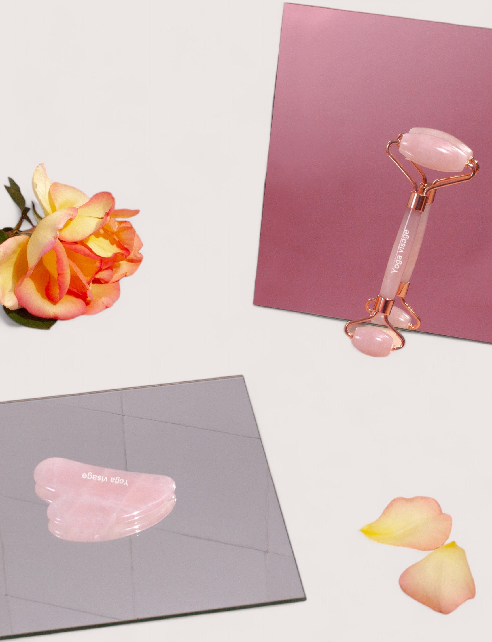 roller + gua sha quartz rose